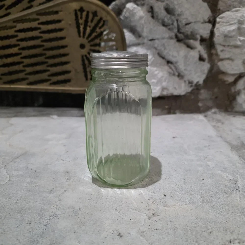 Anchor Hocking 5” Depression Glass Ribbed Uranium Hoosier Salt & Pepper Shakers
